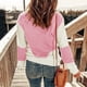 thumbnail image 3 of Mujeres de punto superior cuello redondo mangas caídas hombro empalme de color suéter de punto casual para primavera otoño invierno rosa XXL, 3 of 5