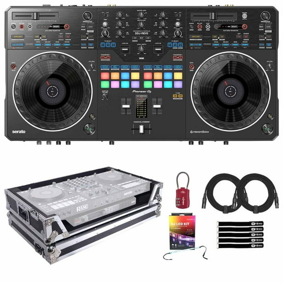 Pioneer DJ DDJ-REV5 DJ Controller with Flight Style Road Case & RGB LED Strip Kit Package