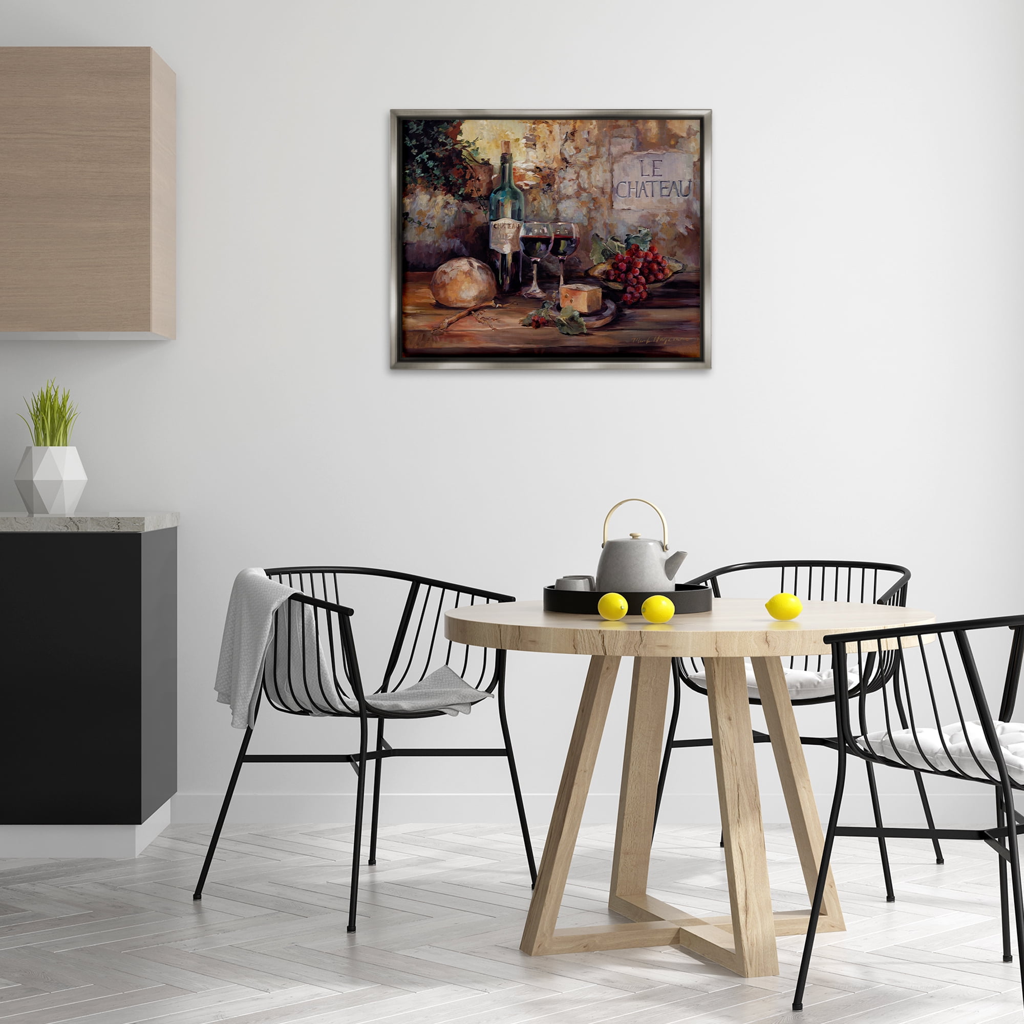 Stupell Industries Parisian Wine and Cheese Food & Beverage Painting Gray Floater Framed Canvas Art Print Wall Art, 31 x 25