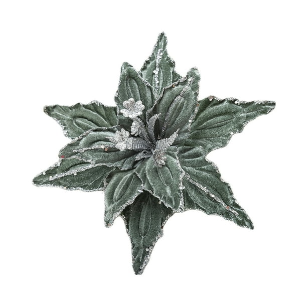 Moyic Flores navideñas, decoración de terciopelo con purpurina de 26CM para árbol, tela de terciopelo con lentejuelas rojas y doradas Kits de decoración para fiestas Verde Bosque