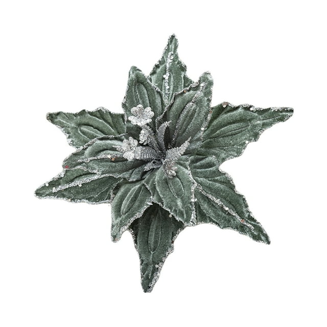 Flores navideñas Injueey de terciopelo brillante 26CM Verde Bosque