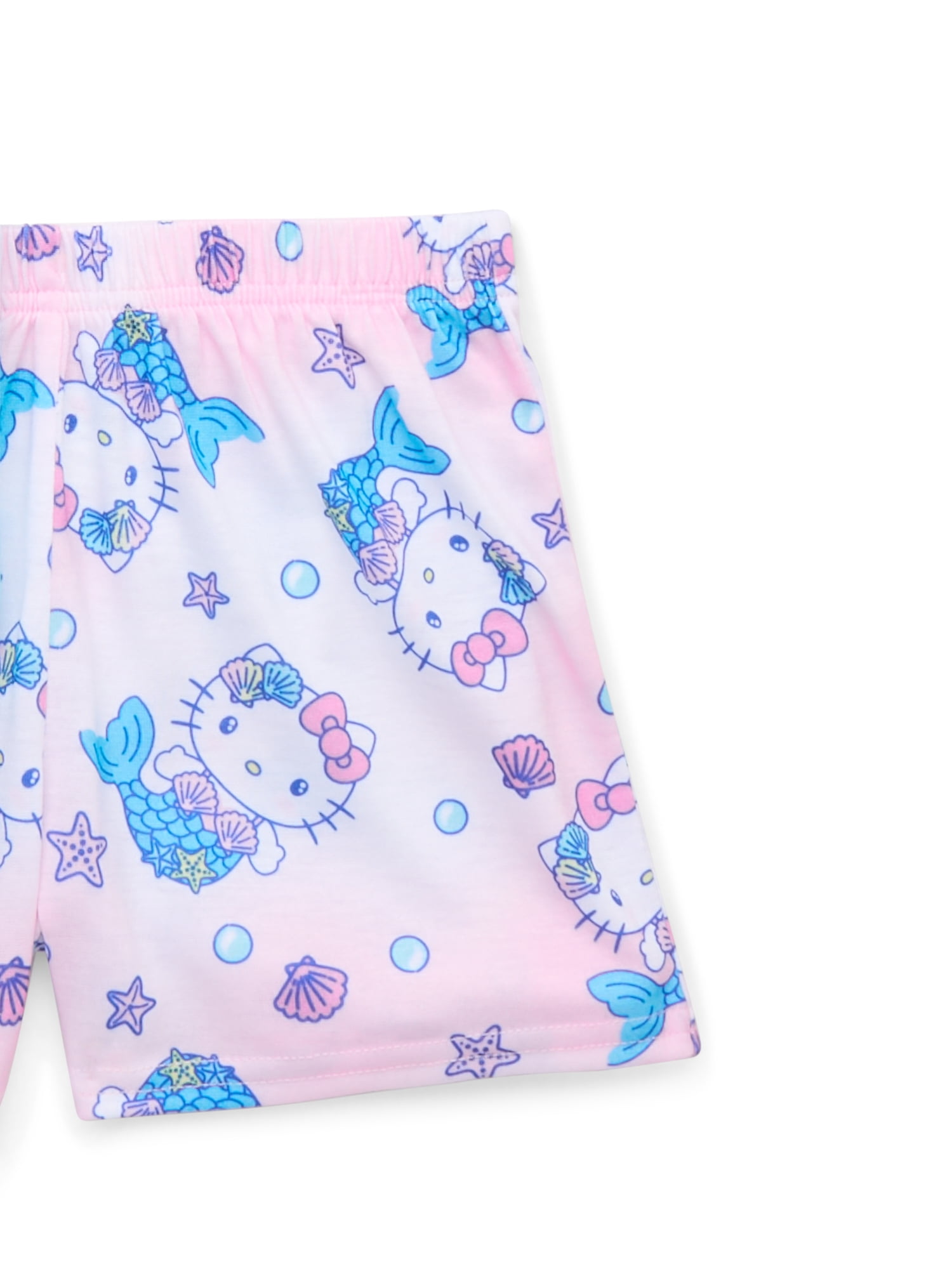 Hello Kitty Little Girls and Big Girls Mermaid Graphic Tee and Shorts Pajama Set, 2-Piece, Sizes 4-12