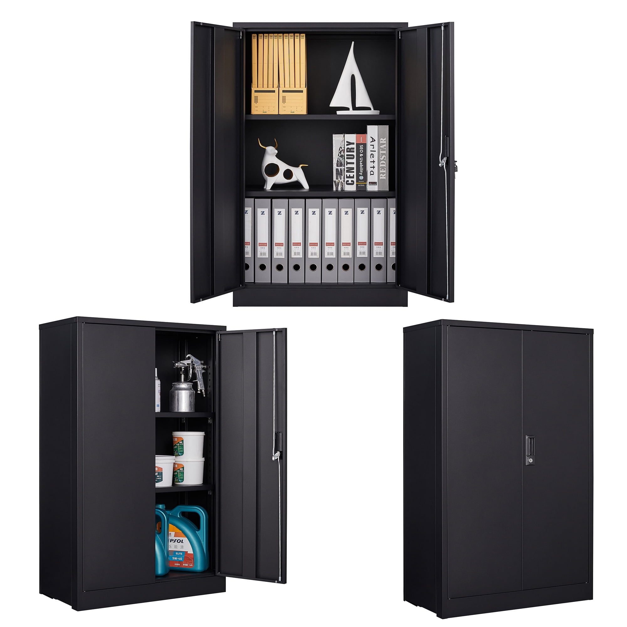 42" Metal Garage Cabinet 3 Layer Storage Cabinet with Doors Folding Locker Cabinet Easy Installation for Home Office,School,Garage,Black