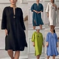 thumbnail image 1 of Daiosportswear Robe-Chemise en Coton et Lin pour Femmes, Boutonnée, Col en V, Maxi Blouse, Robe Décontractée Ample à Manches Longues, Abaya avec Poches, Robe à Manches Courtes pour Femmes Jaune TG(TG), 1 of 6