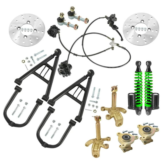 300mm 12" Front Suspenion Upper Lower Shock Swing Arm Kit & Steering Knuckle 3 Stud Wheel Hub & 320mm 12.6" Shocks & Brake Assembly for DIY Part Go Kart ATV Quad Buggy Mini Bike Trike