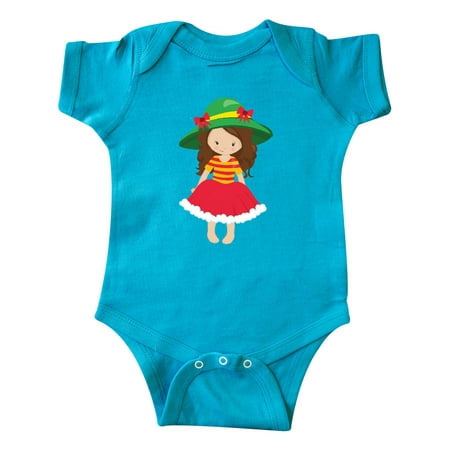

Inktastic Cute Girl Brown Hair Red Skirt Green Hat Gift Baby Girl Bodysuit