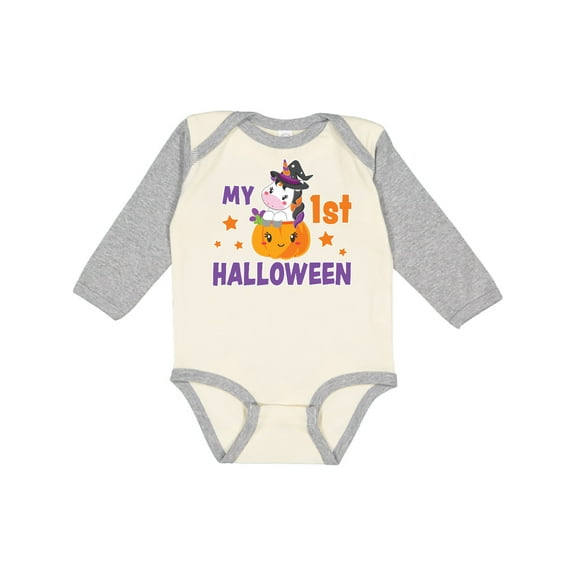Inktastic My 1st Halloween with Unicorn Witch Girls Long Sleeve Baby Bodysuit