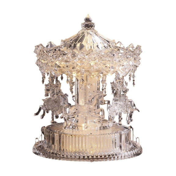 10.3" Clear and White Carousel Horse with Rotational Motion Tabletop Decor - Large