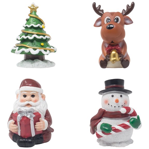 Decorative Christmas Figurine Set with Santa Claus, Snowman, Reindeer & Christmas Tree for Stocking Stuffers or Christmas Decorations