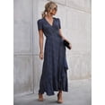 thumbnail image 1 of Women's Summer Wrap Maxi Dress Casual Boho Floral V Neck Short Sleeve Ruffle Hem, 1 of 5