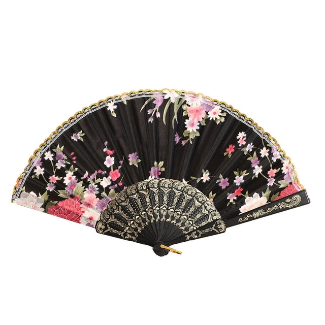 Chinese Style Dance Wedding Party Lace Silk Folding Hand Held Flower Fan