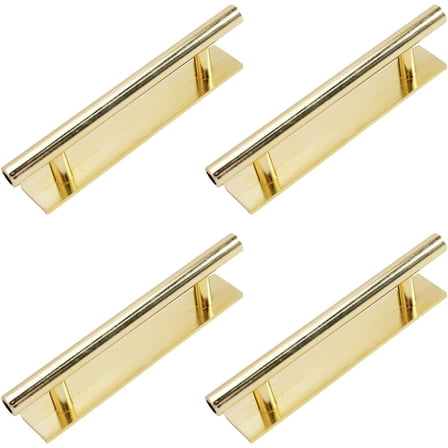 Self-adhesive Long Handles,4pcs Gold Plastic Convenient Opening Stick-on Handles with Plate for Kitchen Cabinet Window Sliding Closet Door
