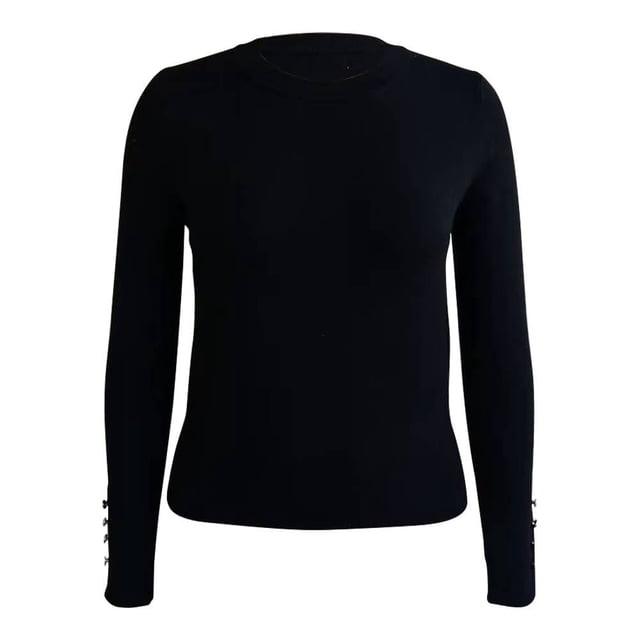 Suéter George para Mujer, con Cuello Redondo Botón en Puño Negro Talla EG