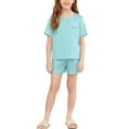 thumbnail image 5 of RKSTN Pyjama Fille Satin Col Rond Manches Courtes Haut de Pyjama avec Short Été Ensemble Deux Pièces (Vert, 9-10 Ans) Unisexe, 5 of 5