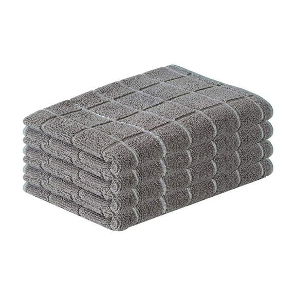 Qocolhg 4 Pack Kitchen Towels | Large Cotton Kitchen Hand Towel | Flat & Terry Dish Cloths | Highly Absorbent Tea Towels Set with Hanging Loop | Clearance | Gray