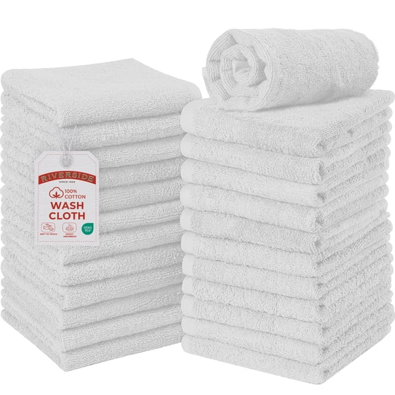 RIVERSIDE 24 Pack Luxury Washcloths 12x12 with Soft Cotton 400 GSM Quick Dry and Absorbent for Face & Body - White