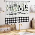 thumbnail image 4 of Rustic Farmhouse Kitchen Curtains,Country Green Flower Leaves Small Short Cafe Curtains Black White Buffalo Plaid Bathroom Window Treatment Tier Curtains 2 Panels,55X39 Inch, 4 of 5