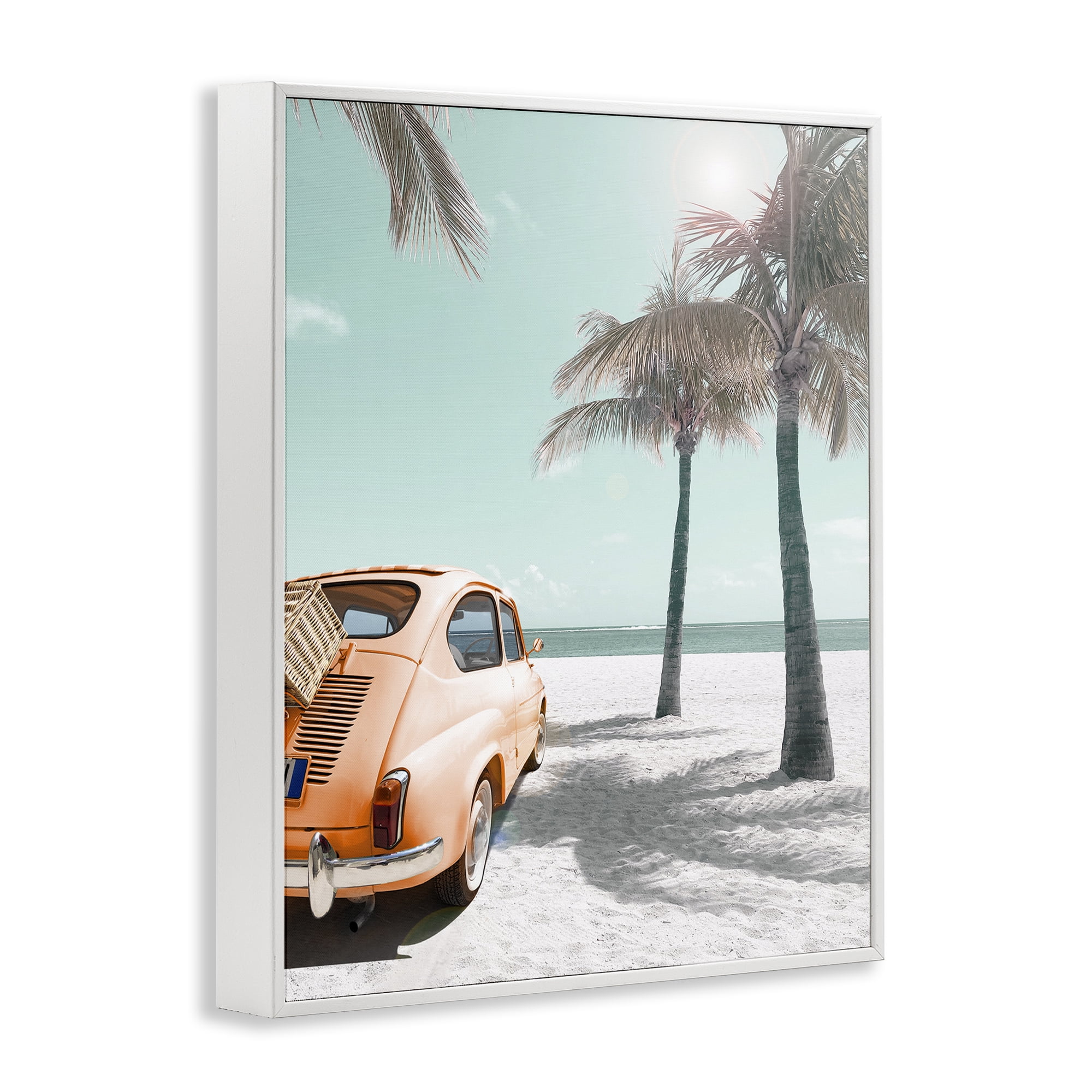 Stupell Industries Orange Car on Beach Coastal Painting White Framed Art Print Wall Art, 11 x 14