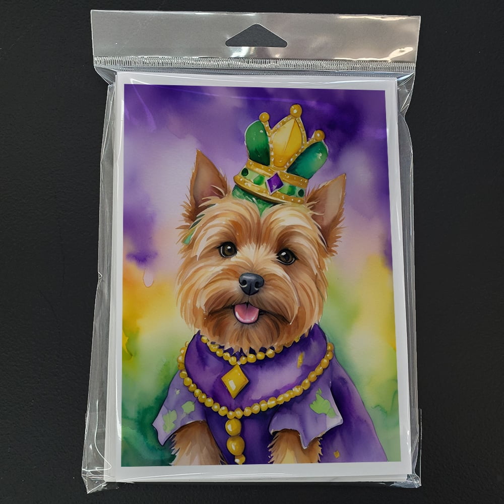 Norwich Terrier King of Mardi Gras Greeting Cards Pack of 8 7 in x 5 in