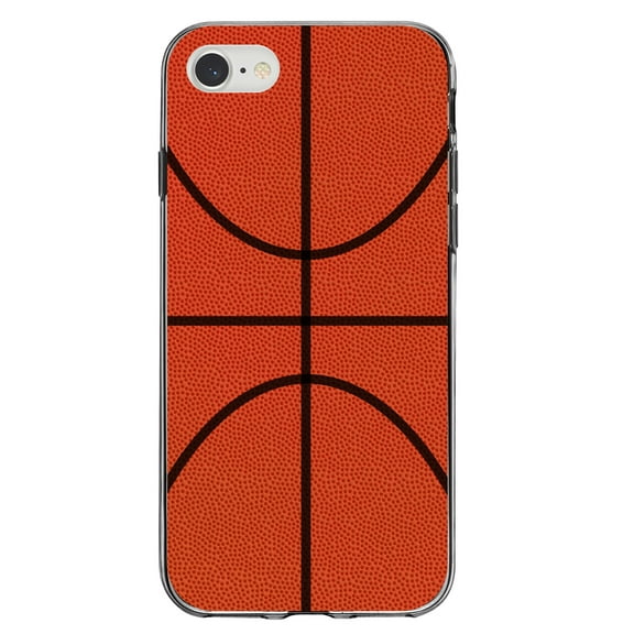 DistinctInk Clear Shockproof Hybrid Case for iPhone 7 8 SE (2020 Model) 4.7" Screen TPU Bumper Acrylic Back Tempered Glass Screen Protector - Basketball Drawing - Show Your Love of Basketball