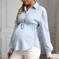 thumbnail image 4 of Chemisier pour Femmes, Chemise à Rayures à Col Cranté à Manches Longues avec Taille Fuselée à Cordon, Mi-Longue, 4 of 5