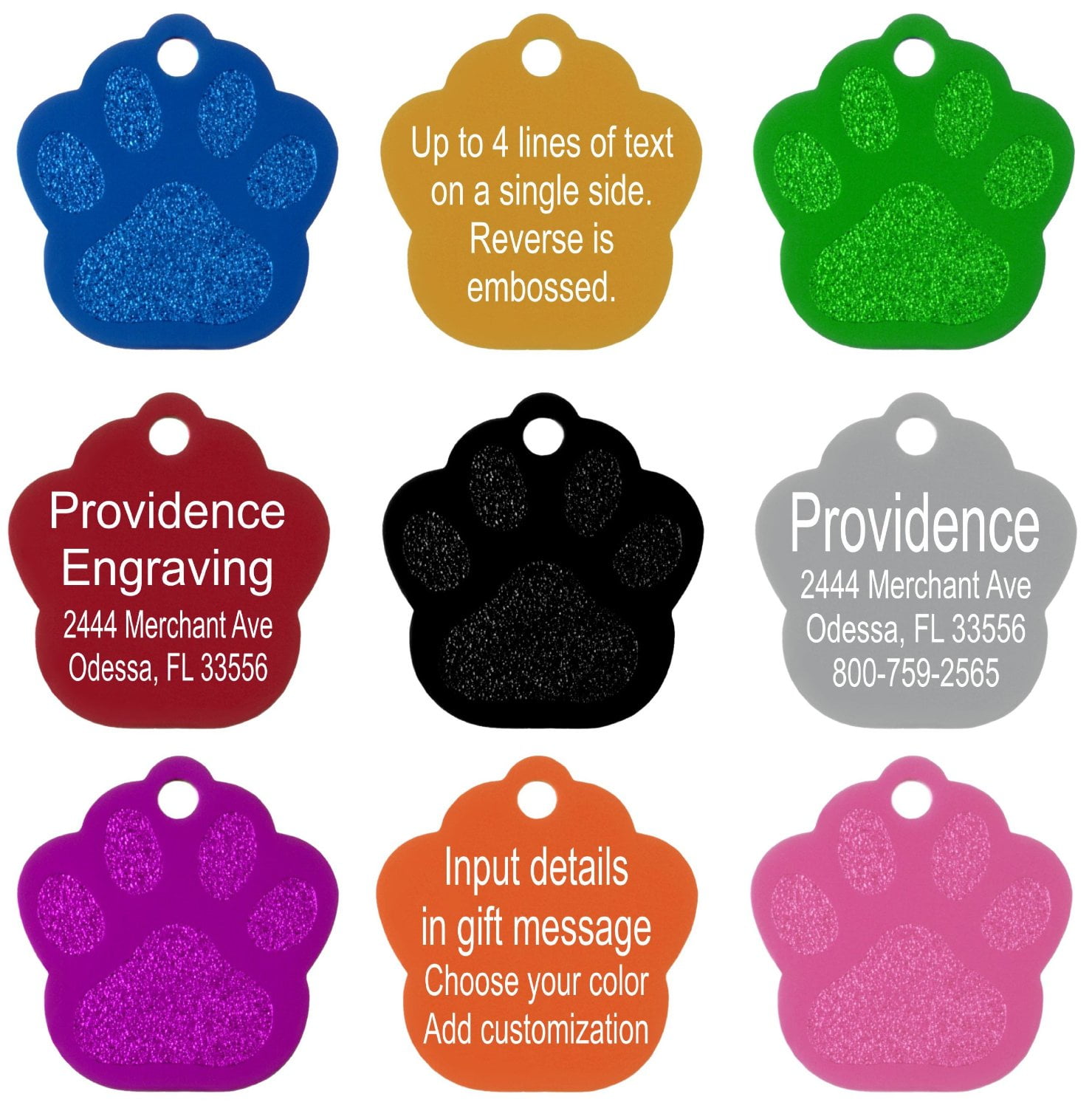 Providence Engraving Aluminum Paw Customizable Engraved Dog & Cat ID Tag, Multi-color, S/M/L