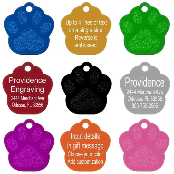 Pet ID Tags - Up to 8 Lines of Custom Engraving - Paw - PURPLE