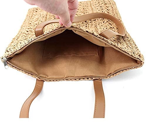 LinYooLi Women Straw Crochet Tote Bohemian Summer Beach Bag Large Handmade Shoulder Bag