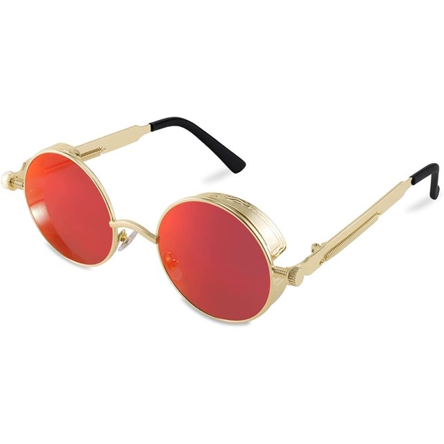 FEISEDY Retro Gothic Steampunk Sunglasses Round Metal Frame Punk Circle Inspired Shade Men B1857