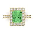 thumbnail image 2 of 3.4ct emerald cut green Zircon 18k yellow gold halo Bridal Wedding Engagement Promise Anniversary Ring for Women size 9.5, 2 of 7