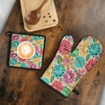 thumbnail image 5 of Pioneer Flower Kitchen Oven Mitt and Pot Holder Sets 2 Pcs for Baking, Cooking and Grilling, Heat Resistant Up To 392 °F, 5 of 7