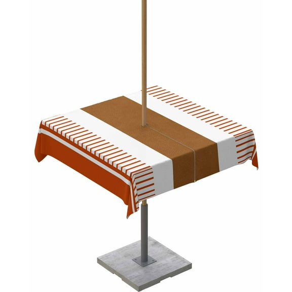 nqOlkjepod Burnt Orange Farmhouse Outdoor Tablecloth with Umbrella Hole & Zipper, Orange Brown Striped Square Table Cover 60x60 Inch, Dining Waterproof Table Cloth Protector for Patio/Party/Picnic