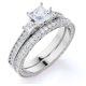 thumbnail image 1 of JeenMata Anillo de Boda Estilo Victoriano de Tres Piedras con Pavé de Diamantes de Talla Princesa Engastado en Oro Blanco de 10 K, 1 of 6