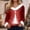 Watermelon Red, variant on Only Moment White Christmas Dressy Fall Shirts Plush V Neck Long Sleeve Dressy Casual T Shirts Fashion Clothes Loose Fit Trendy Faux Fur Trim Xmas Holiday Tops S