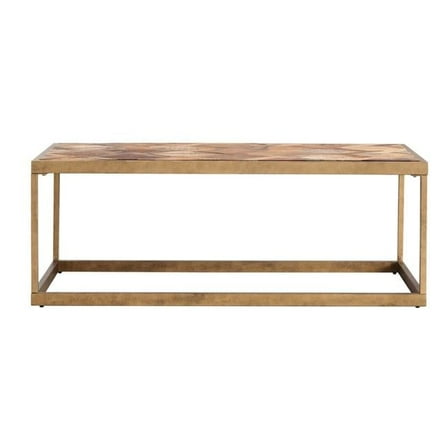 48 in. Solid Wood & Metal Rectangular Coffee Table, Natural Brown