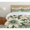 thumbnail image 4 of Ambesonne Sage Duvet Cover Set, Vintage Ikat Flower Pattern, Calking, Laurel Green Slate Brown, 4 of 4