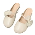 thumbnail image 1 of Zapatillas de verano para niñas, medias zapatillas planas con decoración de lazo, cabeza redondeada, color puro, suaves, de tacón bajo, para compras de fiesta, albaricoque 37, 1 of 14