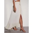 thumbnail image 5 of Women'S Elastic Tie Waist Button Down Maxi Skirts Casual Loose Flowy Swing Slit Front Dress White M, 5 of 8