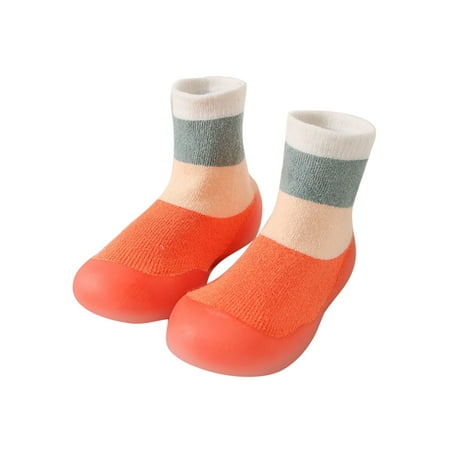 

Rotosw Baby Socks Rubber Sole Floor Slippers Prewalker Sock Shoes Comfort First Walking Slipper Bedroom Lightweight Home Shoe Orange Stitching 4.5C