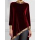 thumbnail image 2 of Blusa de talla grande con dobladillo irregular para mujer, camiseta de manga larga de terciopelo retro a la moda, top asimétrico holgado informal con cuello alto, 2 of 3