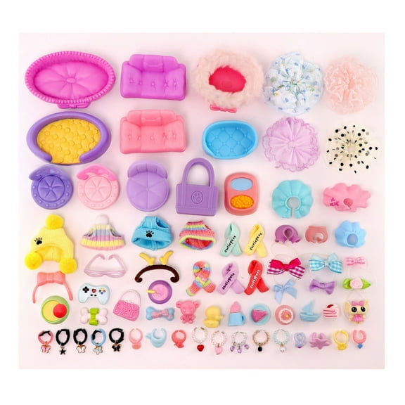 15PCS Random Minilps Accessories for Mini Pets,Include Most Skirt Jacket Necklace Hat Chair Food and More,Surprise Accessories Blind Box