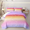 thumbnail image 2 of Homewish Glitter Stars Quilt Full for Girls, Rainbow Galaxy Full Bedspread Sets, Purple Red Gold, 3-Piece 1 Coverlet and 2 Pillowcases, 2 of 7