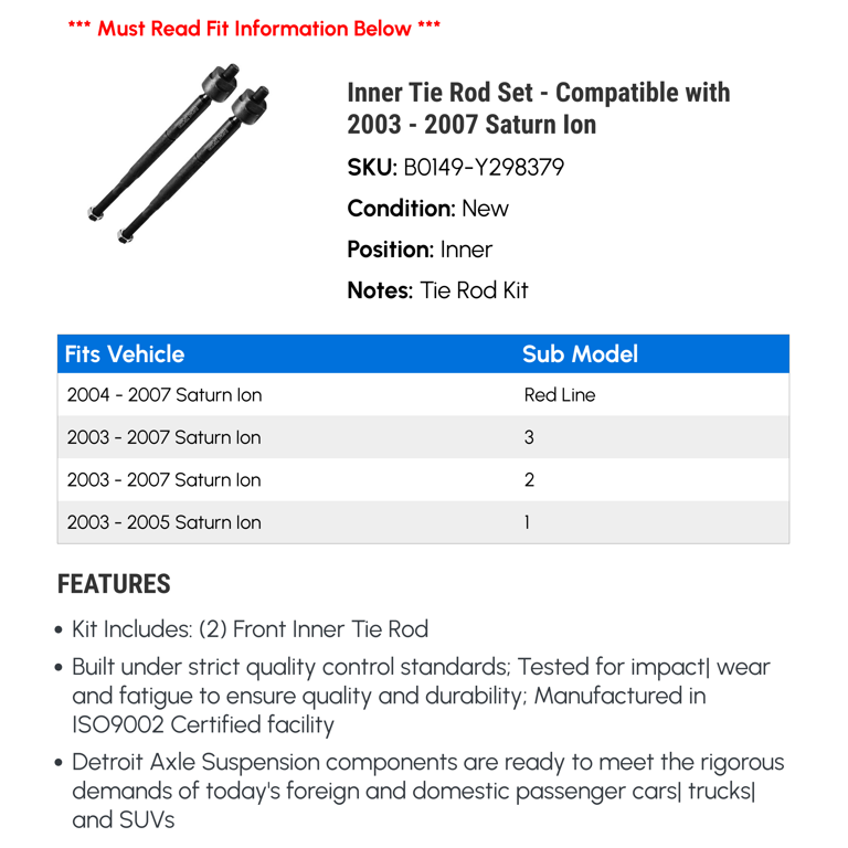 4pcs Inner Outer Tie Rod Links Suspension For 2003-2006 2007 Saturn Ion 4pcs Inner Outer Tie Rod Links Suspension For 2003-2006 2007 Saturn Ion