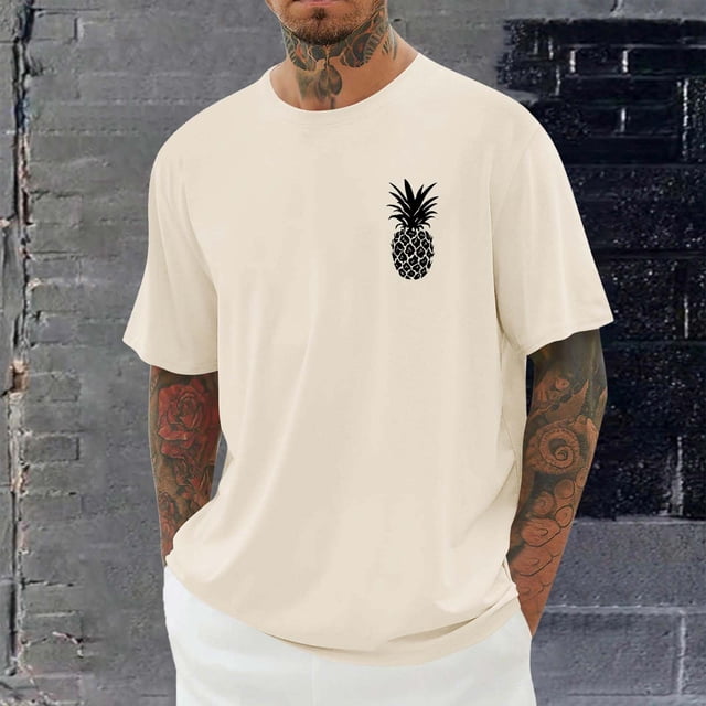 Ceisia T-Shirt à Manches Courtes Col Rond Imprimé pour Hommes Doux Respirant Extensible Décontracté Sport Gym Beige TG Cadeaux