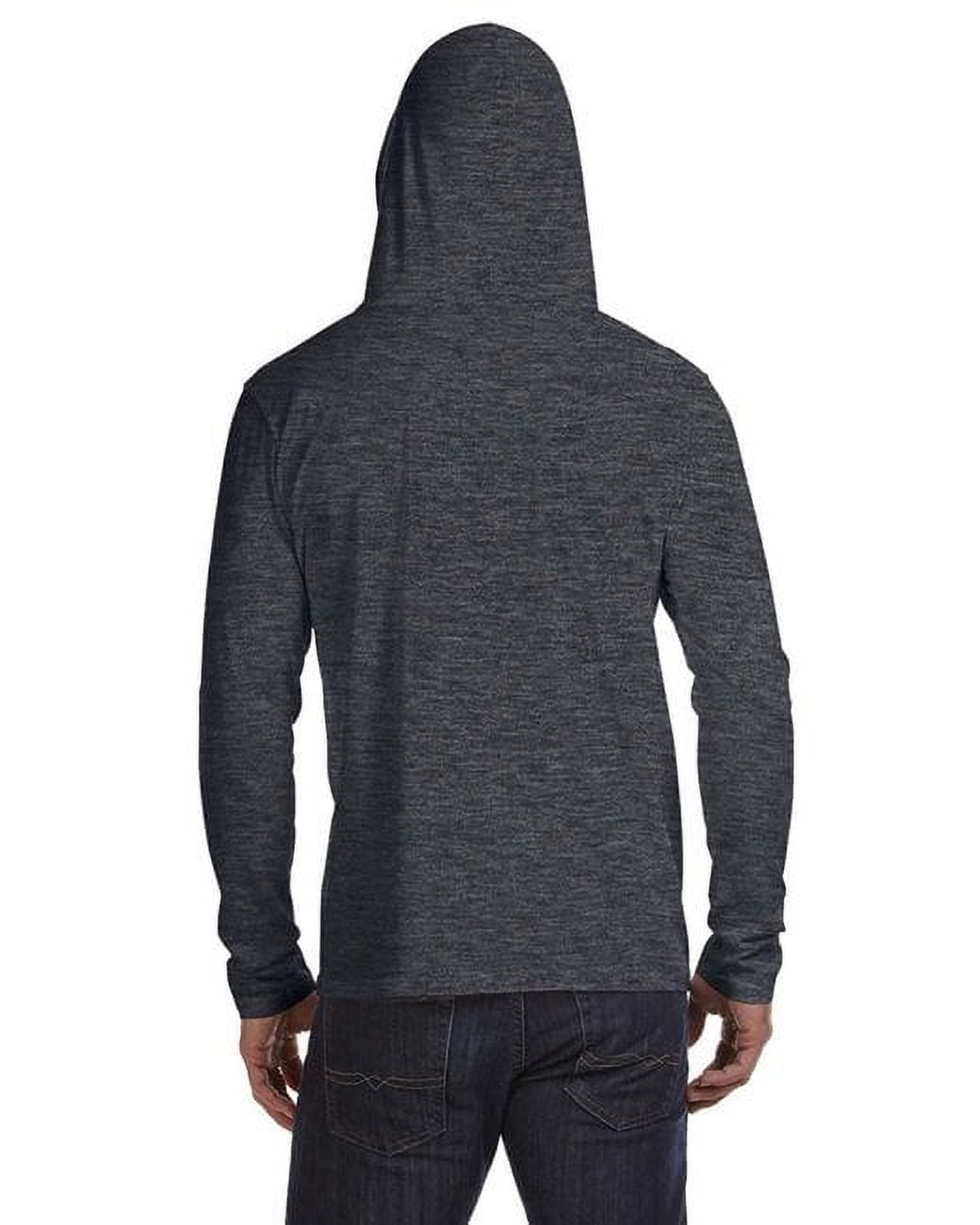 Anvil Ringspun Long-Sleeve Hooded T-Shirt - Heather Gray/Dark Gray Relaxed Fit - View #6
