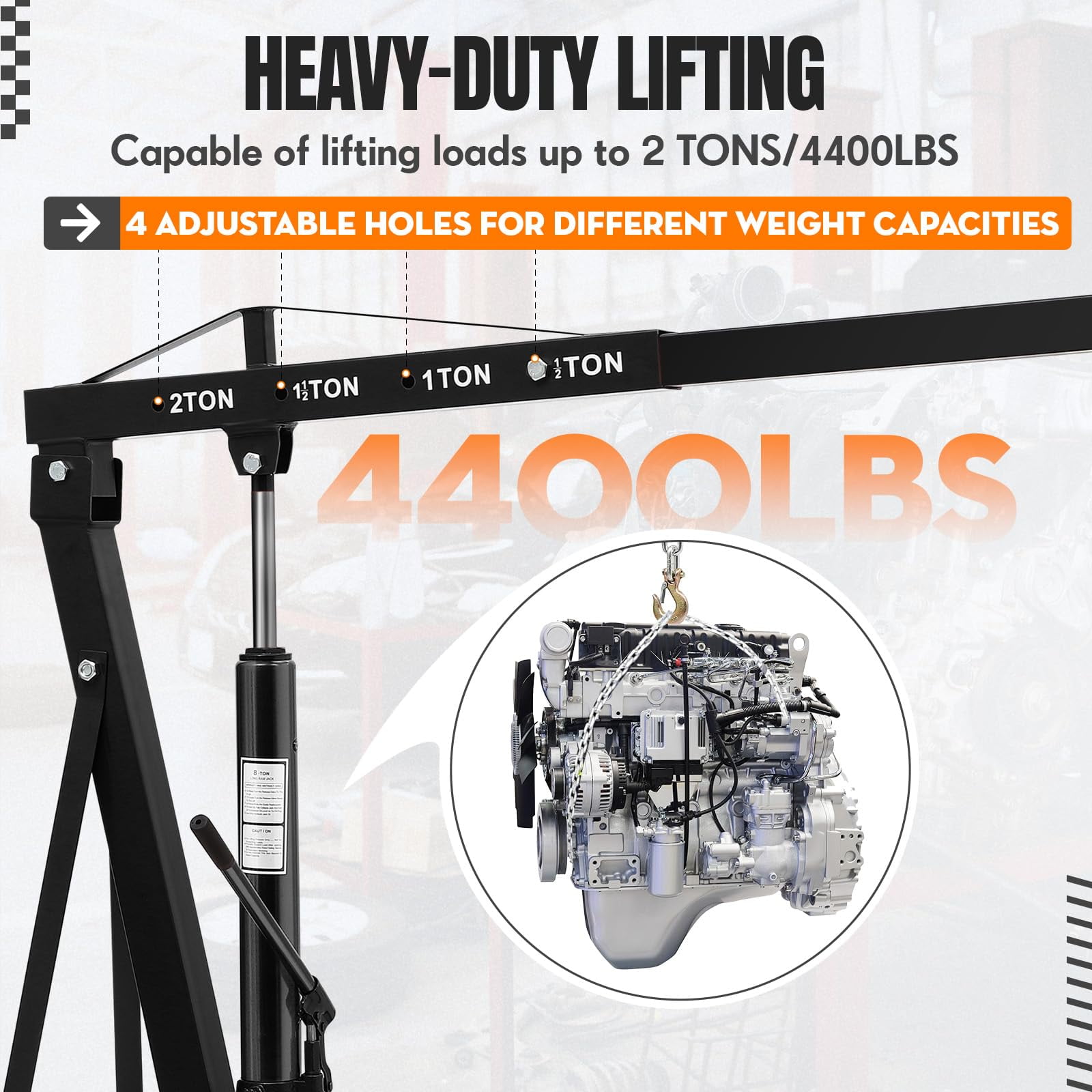 4400LBS Engine Hoist, Folding Hydraulic Hoists Cherry Picker, Heavy Duty Engine Crane Lifter, Orange,black,red,yellow