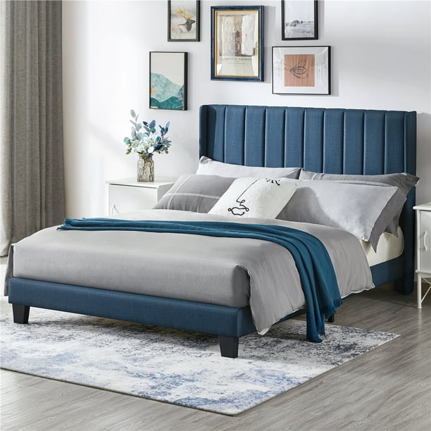 Topeakmart Queen Size Metal Wingback, Blue Bed Frame Ideas