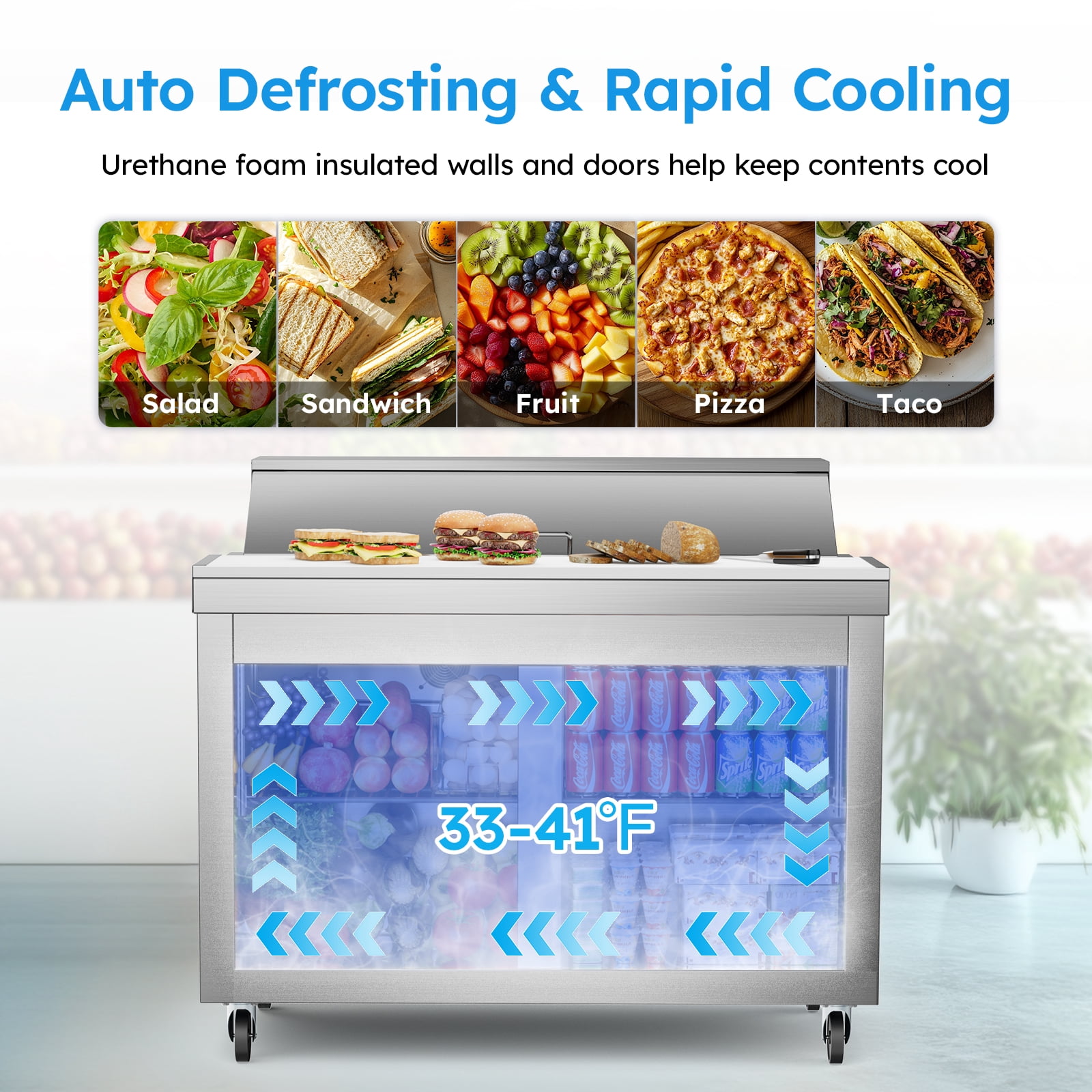 48" WCommercial Refrigerator Sandwich Salad Prep Table Refrigerators 2 Door with 12 Pans, Prep Station Fridge for Restaurant, Bars, Shops