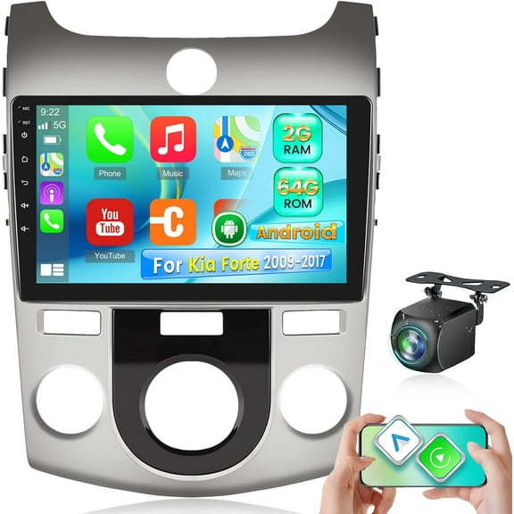 [2 64G] Car Stereo for Kia Forte 2009-2017 with Wireless Carplay and Android Auto - 9 Inch Touch Screen Android Car Radio - DSP/WiFi/GPS/SWC/Bluetooth/FM/RDS   AHD Backup Camera