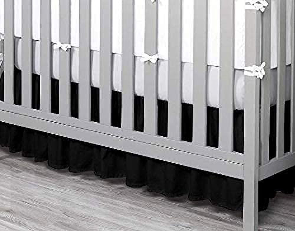 Crib Skirt Dust Ruffle, 100% Egyptian Cotton 800 Thread Count, Nursery Crib Toddler (28" x 52" x 14") Bedding Skirts for Baby Boys or Girls, 14" Drop, Black Solid
